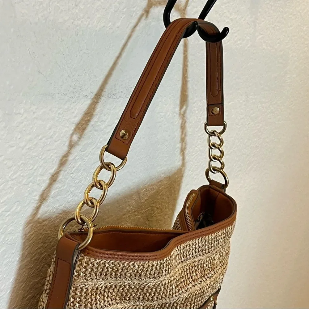 Jessica Simpson Lacey Faux Leather Hobo Bag in Natural Straw